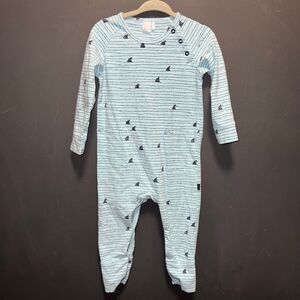 Petit Lem Romper Infants 18m Blue Shark Fin Print Footless One Piece Sleeper